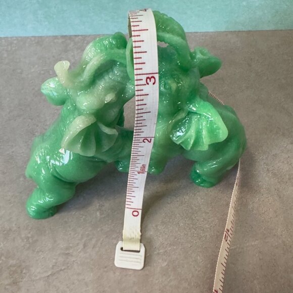 Green Soapstone Elephant Figurine Duo - Dancing Elephants Sculpture - 4 Inches T - Picture 2 of 10